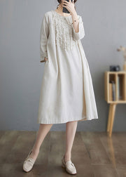 Vintage Ruffled Patchwork Solid Linen Maxi Dress Summer