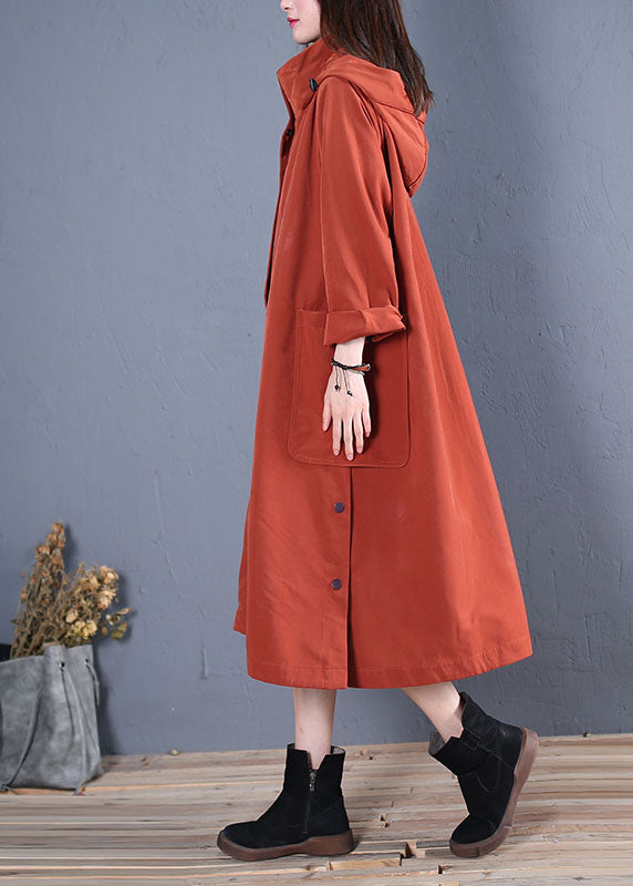 Vintage Rust Hooded Pockets thick Cotton trench coats Spring