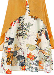Vintage Short Sleeve O-neck Print Patchwork Pocket Long Maxi Dress For Women
