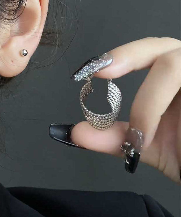 Vintage Silk Metal Geometric Circle Hoop Earrings
