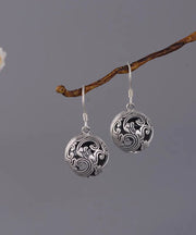 Vintage Silk Sterling Silver Auspicious Cloud Hollow Out Drop Earrings