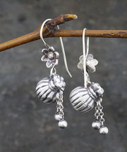 Vintage Silk Sterling Silver Floral Pocket Tassel Drop Earrings