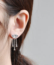Vintage Silk Sterling Silver Xiangyun Tassel Drop Earrings
