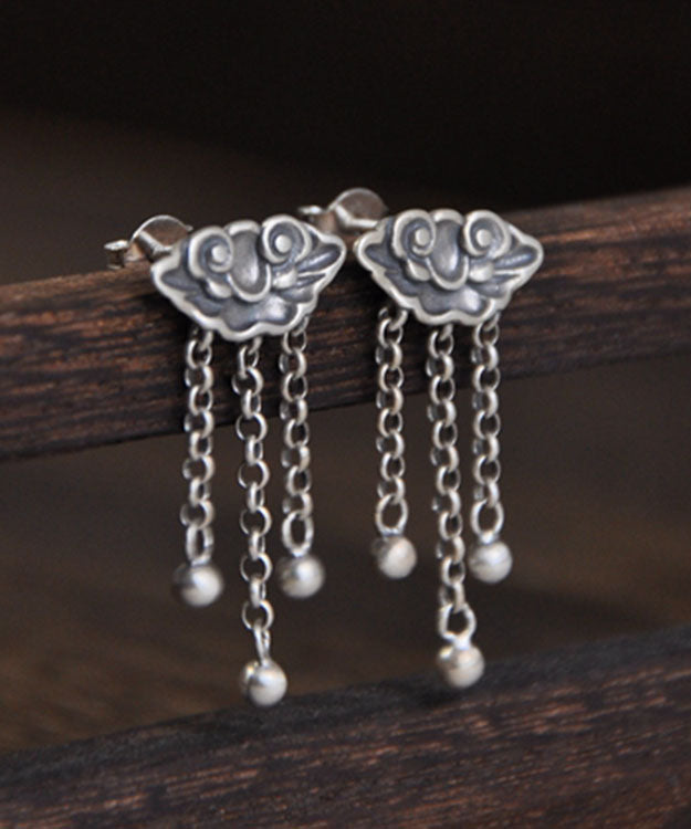 Vintage Silk Sterling Silver Xiangyun Tassel Drop Earrings