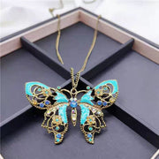 Vintage Sterling Silver Alloy Crysta Drop Oil Bronze Butterfly Pendant Sweater