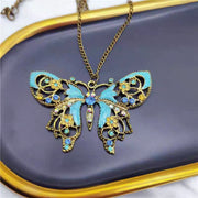 Vintage Sterling Silver Alloy Crysta Drop Oil Bronze Butterfly Pendant Sweater
