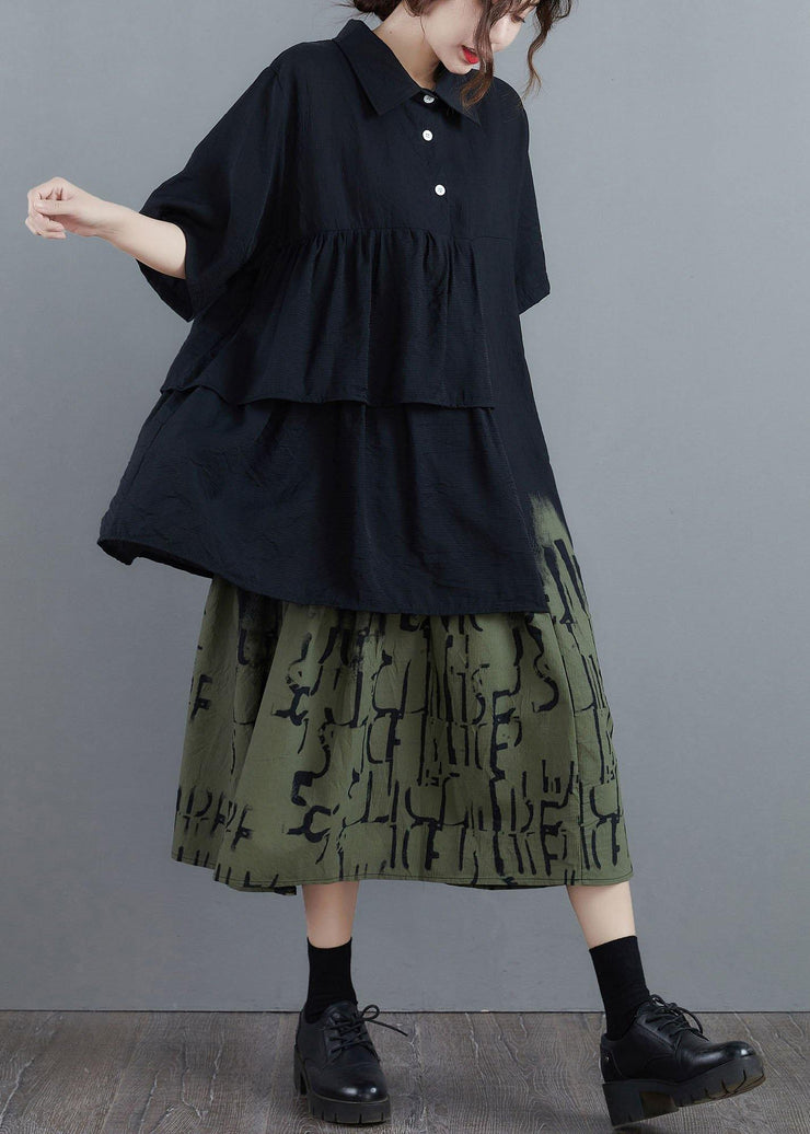 Vintage Stitching Contrast Fake Two-Piece Dress - SooLinen