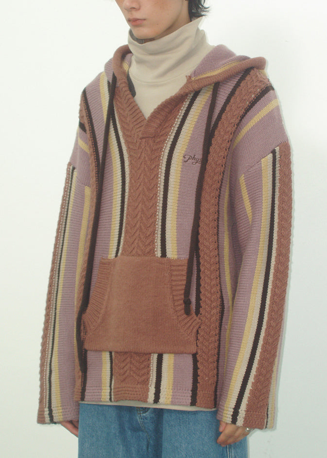 Vintage Striped Drawstring Thick Knit Sweater Fall