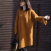 Vintage Sweater weather Street Style o neck spring yellow Ugly knit dress side open