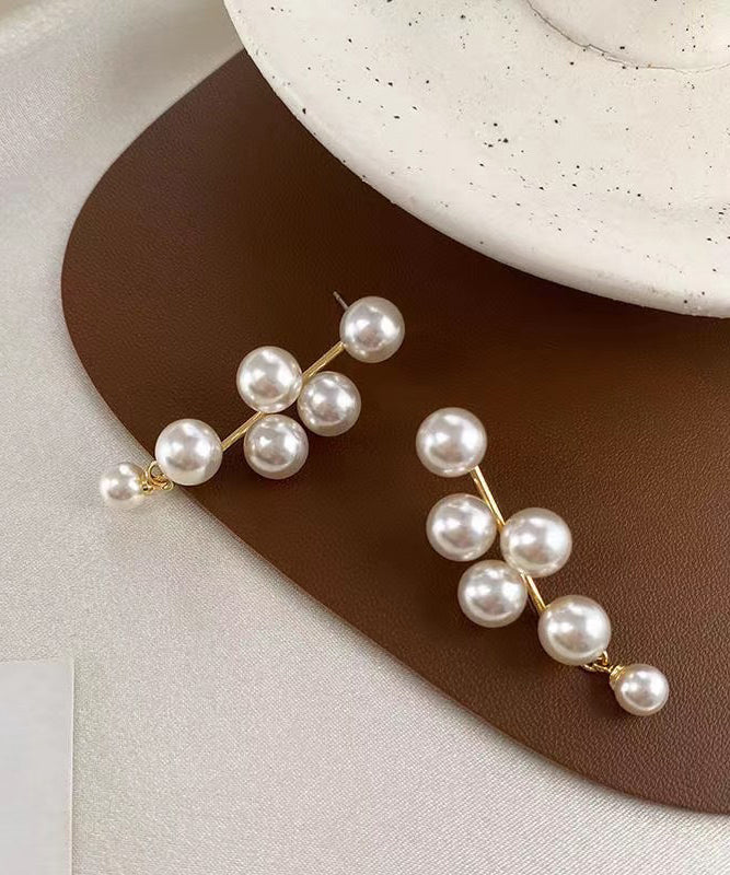 Vintage White Alloy Pearl Stud Earrings