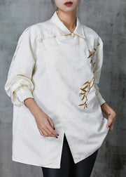 Vintage White Embroideried Chinese Button Silk Top Spring