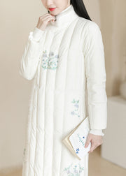 Vintage White Embroidered Patchwork Mink Hair Duck Down Puffer Coats Winter