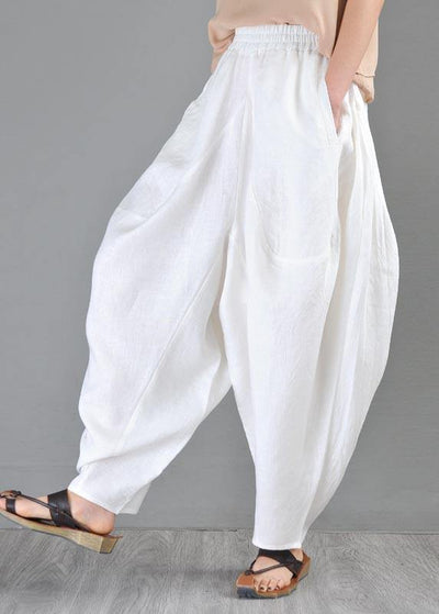 Vintage White Loose Cotton Linen Radish trousers Summer Pants - SooLinen