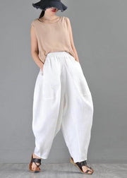 Vintage White Loose Cotton Linen Radish trousers Summer Pants - SooLinen