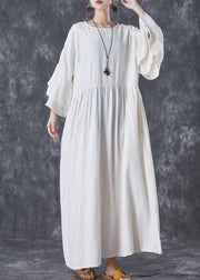 Vintage White Oversized Exra Large Hem Linen Maxi Dresses Flare Sleeve