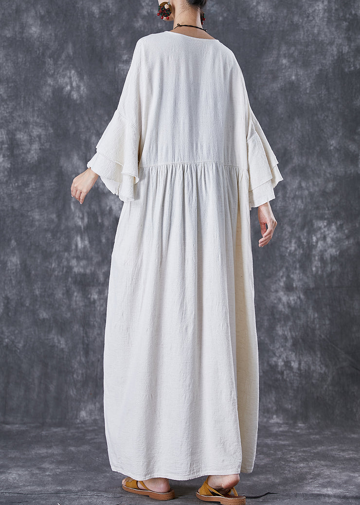 Vintage White Oversized Exra Large Hem Linen Maxi Dresses Flare Sleeve