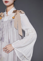 Vintage White Tie Dye Silk Two Piece Set Women Clothing Fall