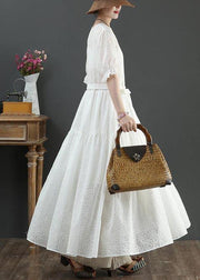 Vintage White V Neck Button Maxi Summer Cotton Dress - SooLinen