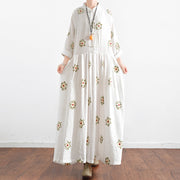 Vintage White Embroidered Chiffon Dresses Long Plus Size Caftans Oversized Gown