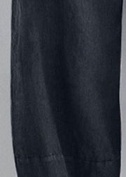 Hose aus schwarzem Baumwoll-Leinen mit weitem Bein