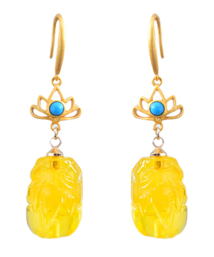 Vintage Yellow Overgild Beeswax Abver A Mythical Wild Animal Drop Earrings