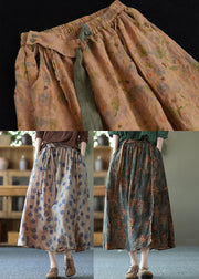 Vintage Yellow Pockets Print Linen A Line Skirts Summer