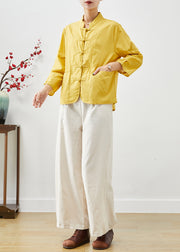 Vintage Yellow Stand Collar Chinese Button Cotton Two Pieces Set Fall