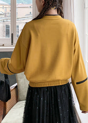 Vintage Yellow Stand Collar Print Button Sweatshirt Long Sleeve