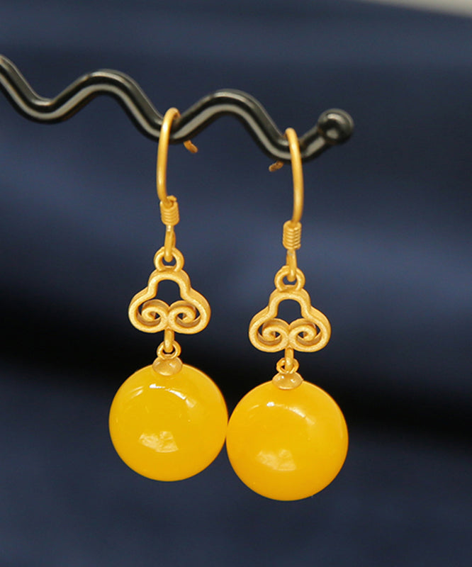 Vintage Yellow Sterling Silver Overgild Beeswax Xiangyun Drop Earrings