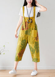 Vintage Yellow pockets print Jumpsuit Summer
