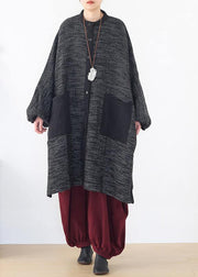 Vintage black knitted outwear casual wild o neck knit sweat tops - SooLinen