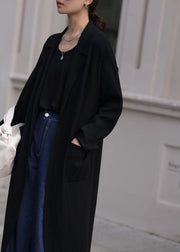 Vintage black oversized patchwork knitted coat - SooLinen
