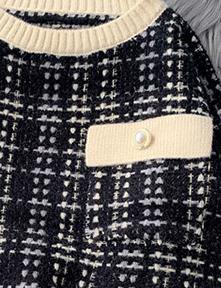 Vintage black plaid clothes For Women o neck patchwork oversize knitwear - SooLinen
