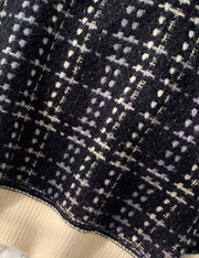 Vintage black plaid clothes For Women o neck patchwork oversize knitwear - SooLinen