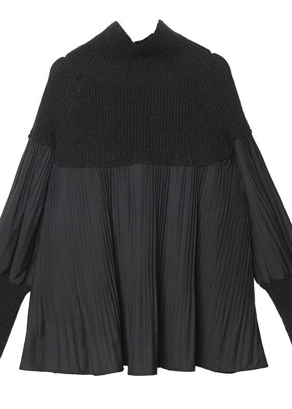 Vintage black sweater tops Puff Sleeve Loose fitting Cinched knit tops - SooLinen