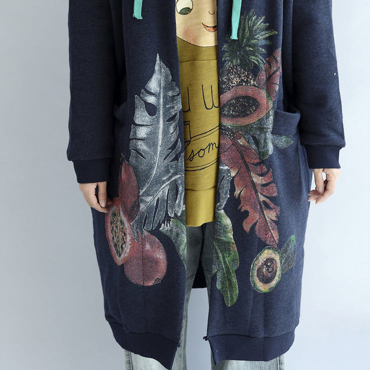 Baumwoll-Strickjacken mit Vintage-Blaudruck und Trenchcoats mit V-Ausschnitt und langen Ärmeln