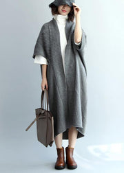 Vintage dark gray knit coats trendy plus size v neck knit sweat coats - SooLinen