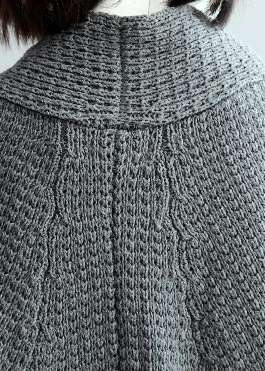 Vintage dark gray knit coats trendy plus size v neck knit sweat coats - SooLinen