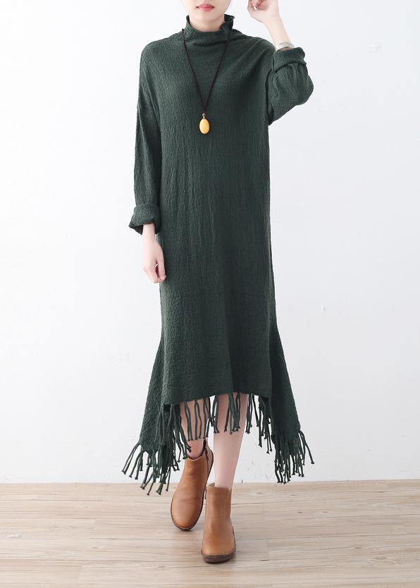 Vintage green Sweater Wardrobes Quotes high neck Big fall sweater dress - SooLinen