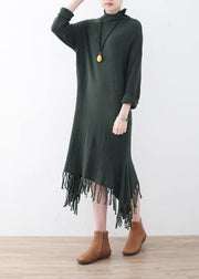 Vintage green Sweater Wardrobes Quotes high neck Big fall sweater dress - SooLinen