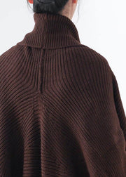 Vintage knit sweat tops casual chocolate v neck Batwing Sleeve coats - SooLinen