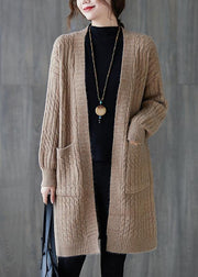 Vintage knit sweat tops trendy plus size khaki pockets baggy coats - SooLinen