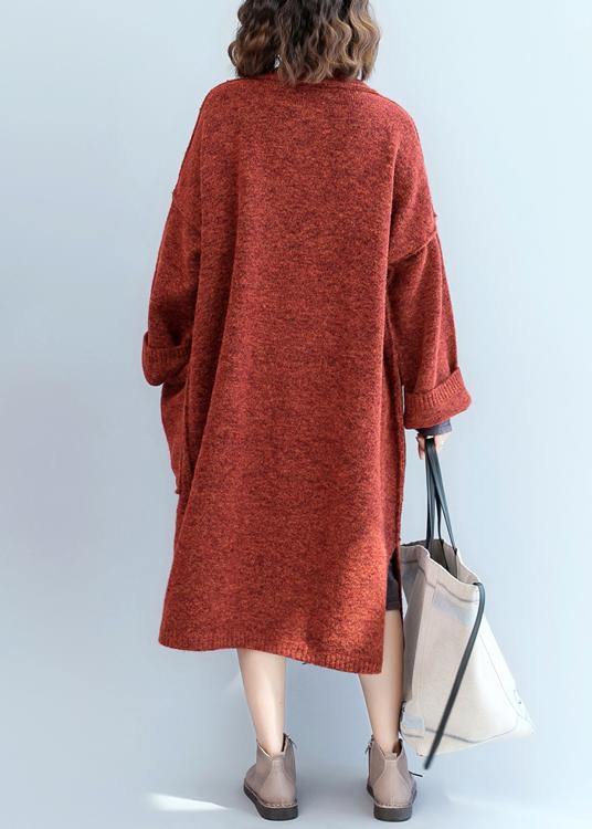 Vintage knitted coat oversized red Batwing Sleeve pockets coats - SooLinen