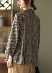 Vintage light button pockets V Neck Striped Coats Long Sleeve