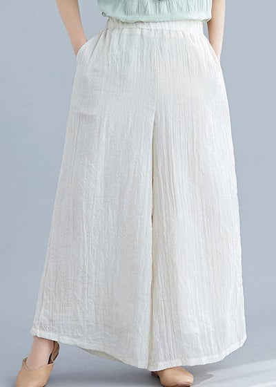 Vintage literary cotton wide-leg pants loose Chinese casual nude trousers - SooLinen