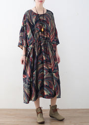 Vintage O-Ausschnitt Fledermausärmel Pullover Outfits Street Style floral Hipster Chiffon Kleid