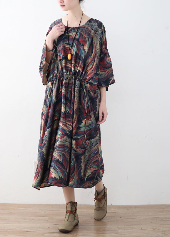 Vintage o neck Batwing Sleeve Sweater outfits Street Style floral Hipster chiffon dress