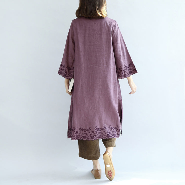 Vintage purple spring dresses long linen dress plus size linen caftans gown