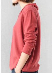 Vintage red v neck knitted outwear plus size loog sleeve knit outwear fall - SooLinen