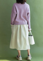 Vintage ruffles collar knitwear plus size pink long sleeve knitted cardigans - SooLinen